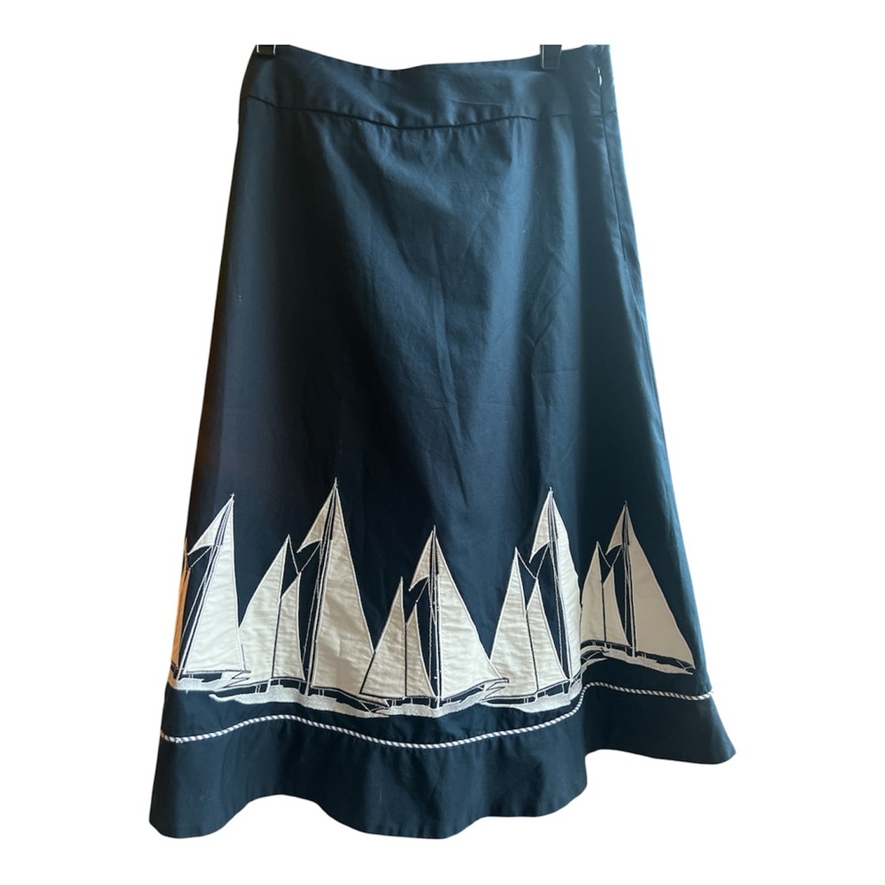 Totally unique Navy A-Line Skirt w/ Sailboat Appliqué – Size 10
